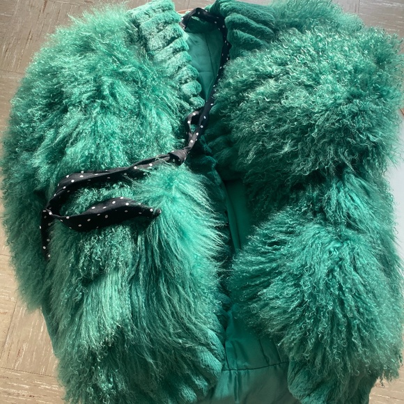 GREEN Mongolian LAMB Oversized Coat - Picture 4 of 8